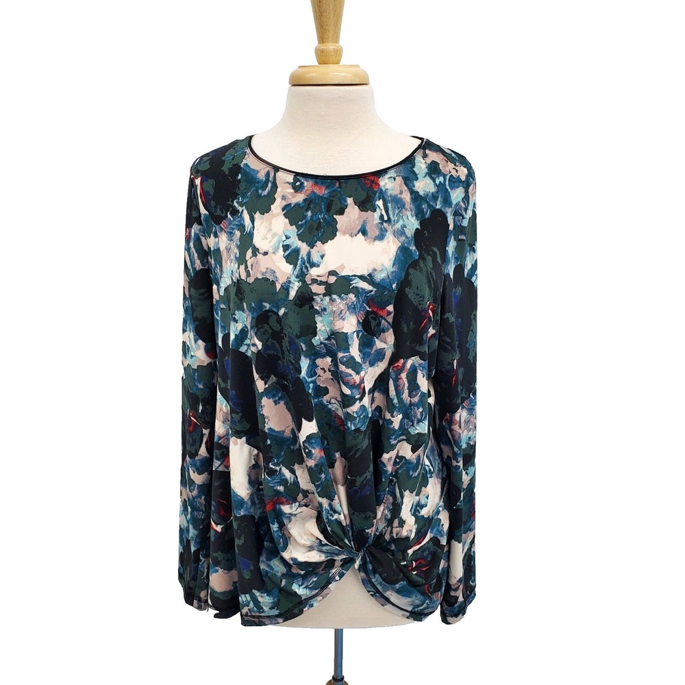 Simply Vera Vera Wang Floral Long Sleeve Front Knot Top Blouse XL Multicolor